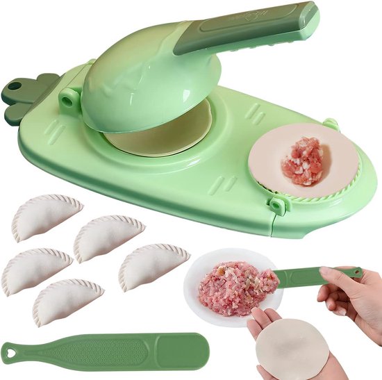 Foto: Dumpling maker deegzakmaker deegzakvormer oranje 2 in 1 voor keukenbodel chaos deegvormen groen 