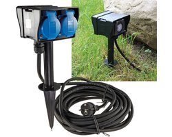 Tuinstopcontact met grondpin, 2-voudig IP44, 10m kabel, timer
