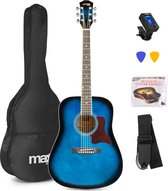 Guitare acoustique pour débutants - Guitare Western MAX SoloJam - avec accordeur de guitare, housse de guitare et 2 médiators - Blauw