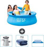 Intex Rond Opblaasbaar Easy Set Zwembad - 183 x 51 cm - Blauw - Walvis - Inclusief Zwembadfilterpomp - Solarzeil - Grondzeil