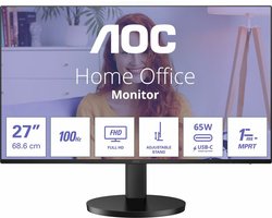 AOC 27B3CF2 - Full HD USB-C Monitor - 65w - 100hz - 1ms - FreeSync - Speakers - 27 inch