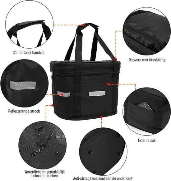 Fietsmand Hond - Hondenmand Fiets Met Reflecterende Rand - Fietsmand Hond Voorop Waterdicht - Fietstas Hond Eenvoudig te Installeren - Stuurtas - Zwart - 34 x 24 x 30 cm van Merkloos — afbeelding 4