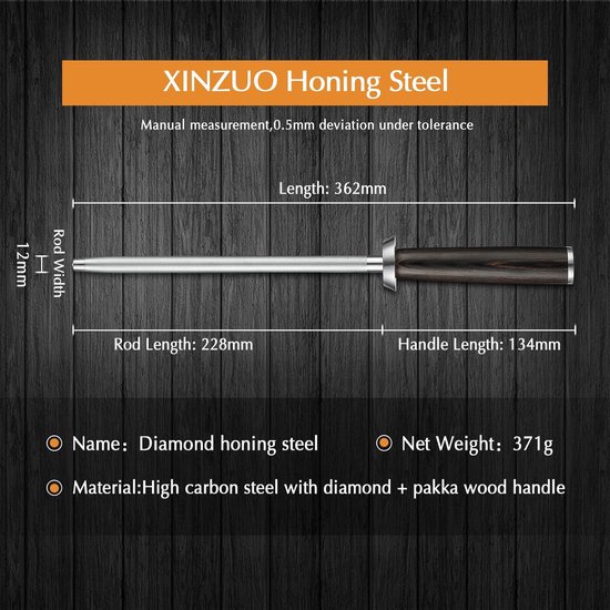 Série Xinzuo B1H – Acier à aiguiser diamant – Professionnel – Fabriqué en acier à haute teneur en carbone extrêmement dur – Comprend un coffret cadeau