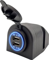 ProRide® 12V USB Stopcontact 2 Poorten Opbouw - 5V/2.1A - USB Autolader, Boot en Camper - Complete set - Blauw