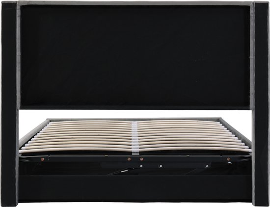 Gestoffeerd opbergbed met lattenbodem - 160x200cm - linnen stof - Licht