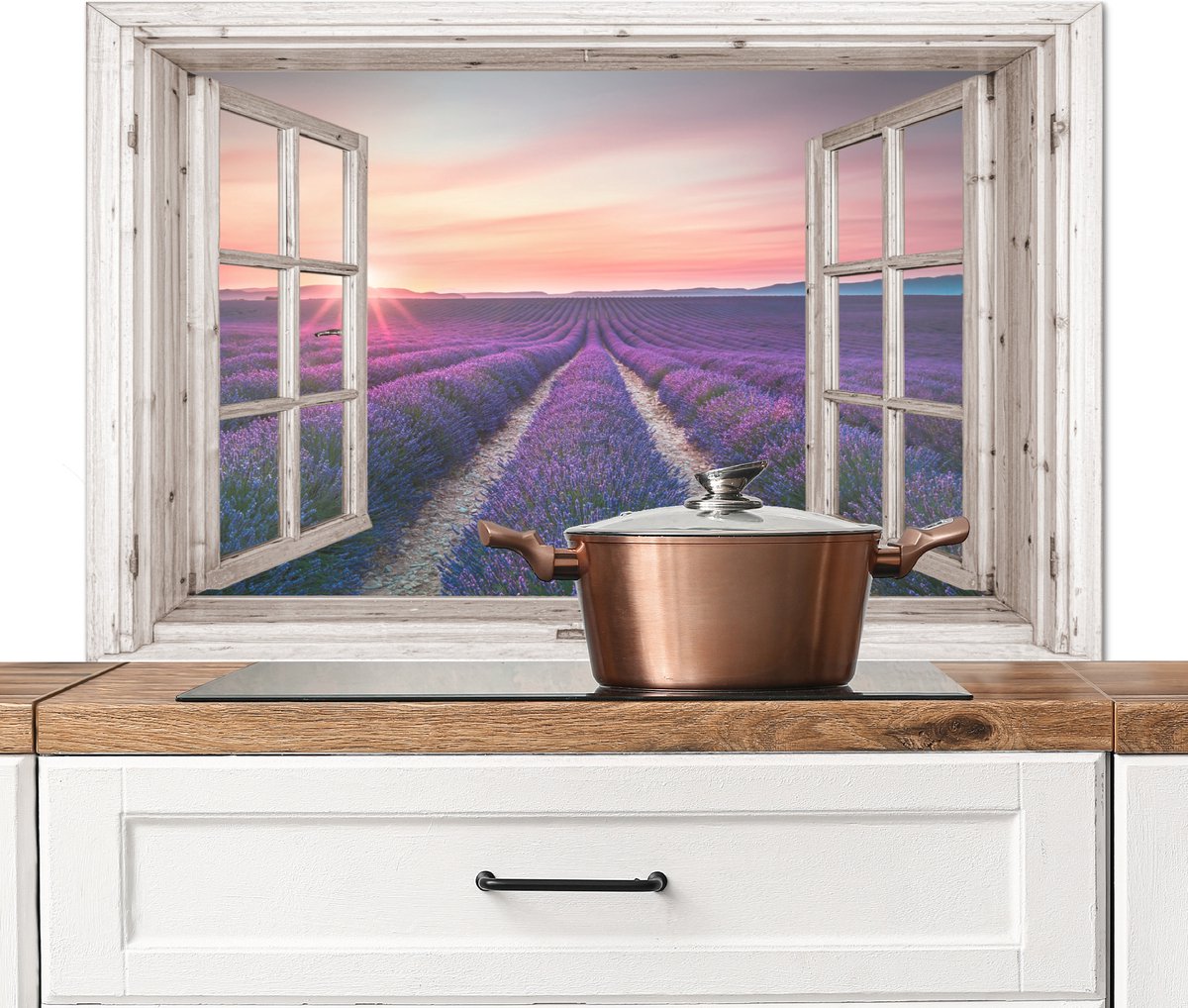 Behang - Fotobehang Zonnestralen Over Een Bos Klaprozen - Breedte 330 Cm X Hoogte 220 Cm