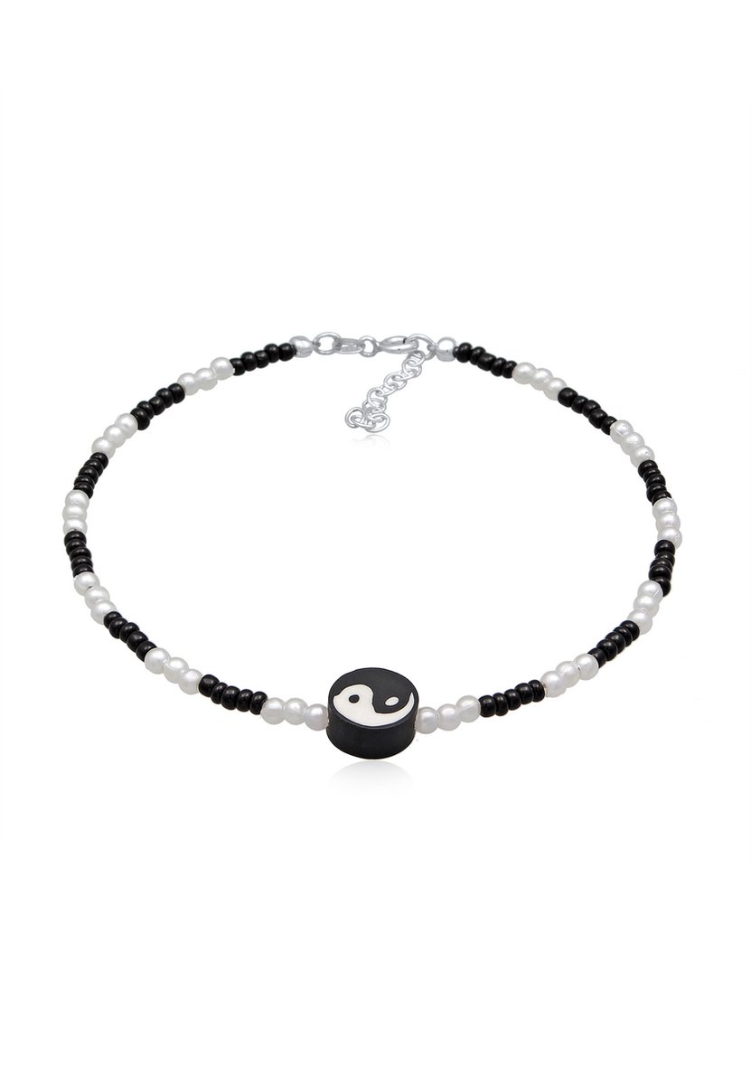Elli - Enkelbanden - Dames Enkelbandje Yin Yang met glazen kralen in 925 sterling zilver - Dames