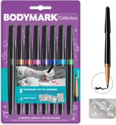 BIC BodyMark Tijdelijke Tattoo Pennen met Sjablonen - Set van 8 kleurstiften met 3 sjablonen - Festival - Halloween - Cosplay - Henna