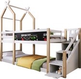 Kinderbed boomhut inclusief logeerbed met opbergruimte en valbeveiliging 90 x 200 cm, hoogslaper voor kinderen - 2x lattenbodem (zonder matras)