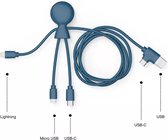 Xoopar - Mr Bio LONG Kabel - Blue - Multi-kabel - USB - Micro-USB - USB-C - Lightning - multiconnectorkabel