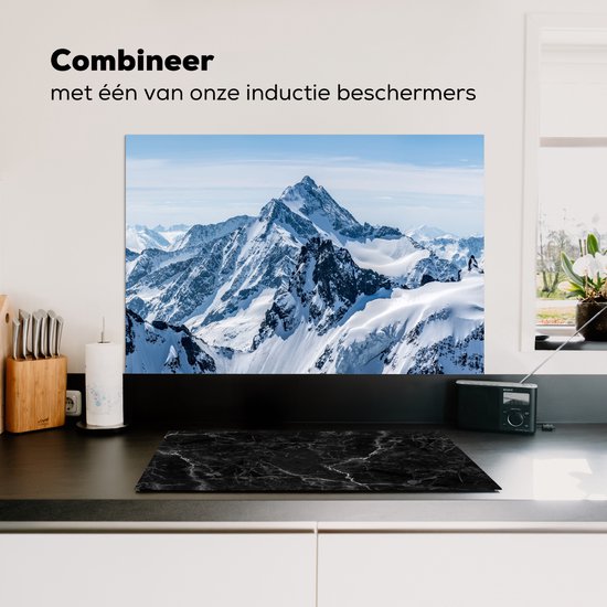 Spatscherm keuken 80x55 cm - Kookplaat achterwand Bergen - Sneeuw - Winter - Natuur - Landschap - Muurbeschermer - Spatwand fornuis - Hoogwaardig aluminium
