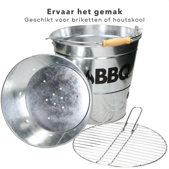 Cheqo® BBQ Emmer - Barbecue Emmer - Portable BBQ - Zink - Ø 19 cm - Met Handgreep - Houtskoolbarbecue van Cheqo — afbeelding 5