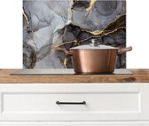 Spatscherm keuken 60x40 cm - Kookplaat achterwand - Marmer print - Zwart - Goud - Muurbeschermer - Zwarte spatwand fornuis - Hoogwaardig aluminium - Aanrecht accessoires