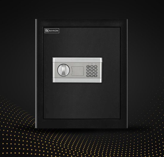 Raykon Grotere Elektronische Kluis met Cijferslot - Kluisje met Sleutel - Code Geld Kluis Brandwerend - Zwart - 35x31x45 cm