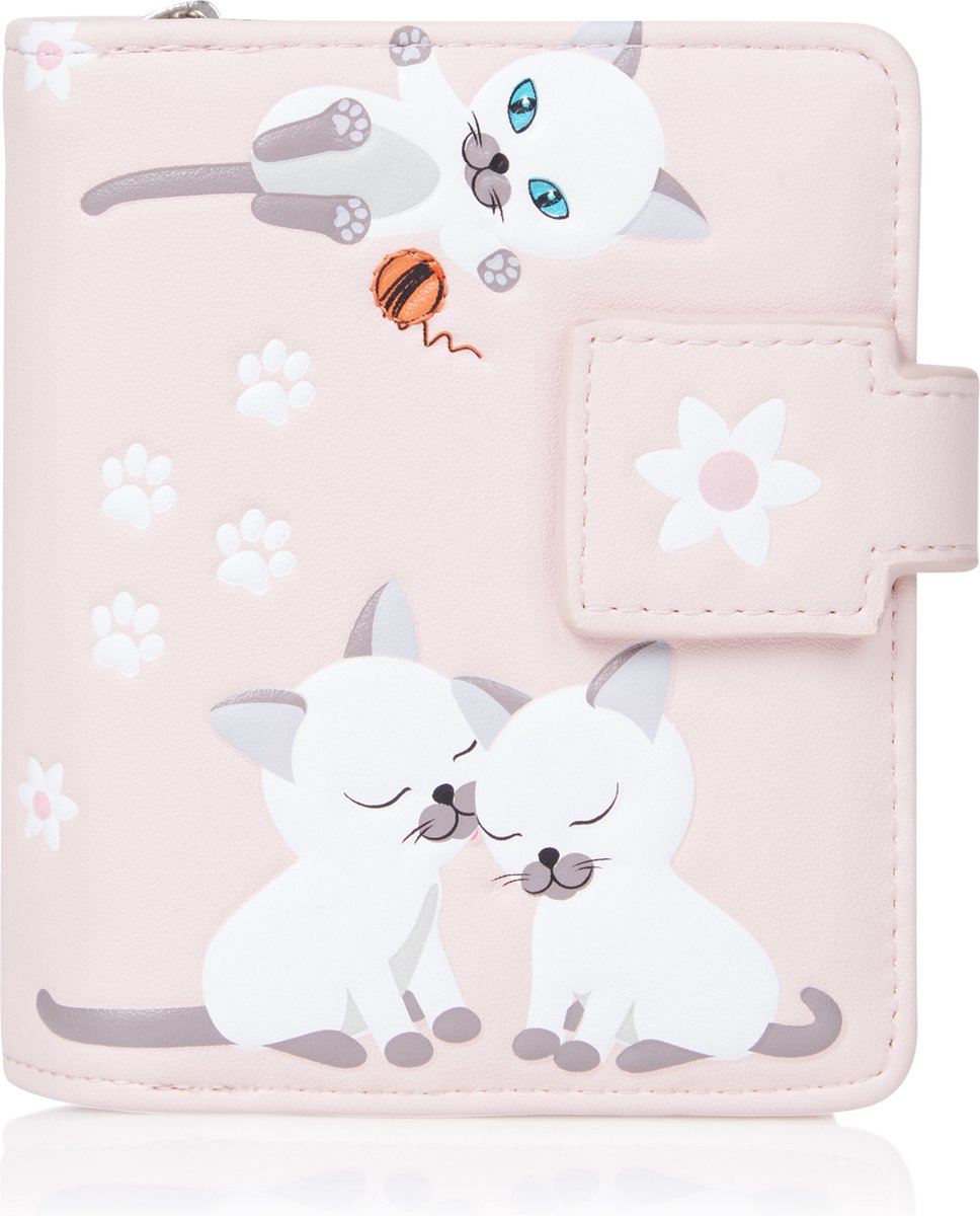 Shagwear Portemonnee - Compact Beugelportemonnee - Dames - Kunstleer - Playful Kittens (0404sm)