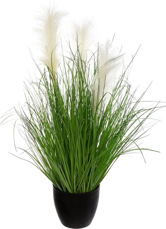 Atmosphera siergras kunstplant - grasplant sprieten/pluimen - donkergroen - H70 cm - in pot - pvc - kunstplanten binnen