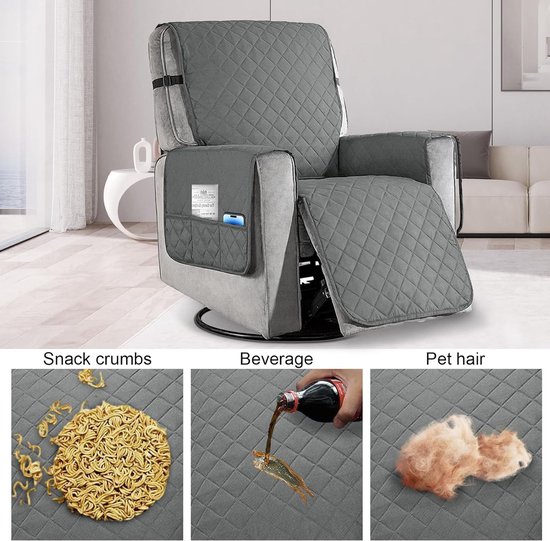Jinfanshurich Fauteuilbeschermer met zakken, antislip & wasbare stoelhoes voor relaxstoel en televisiestoel, perfecte bescherming tegen dierenharen, vlekken en slijtage (lichtgrijs
