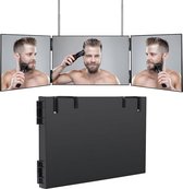 GanD Miroir Auto-Découpé - Miroir Triptyque - Miroir de Porte Suspendu - Miroir de Voyage Compact - 360° degrés - Crochet Télescopiques - Zwart