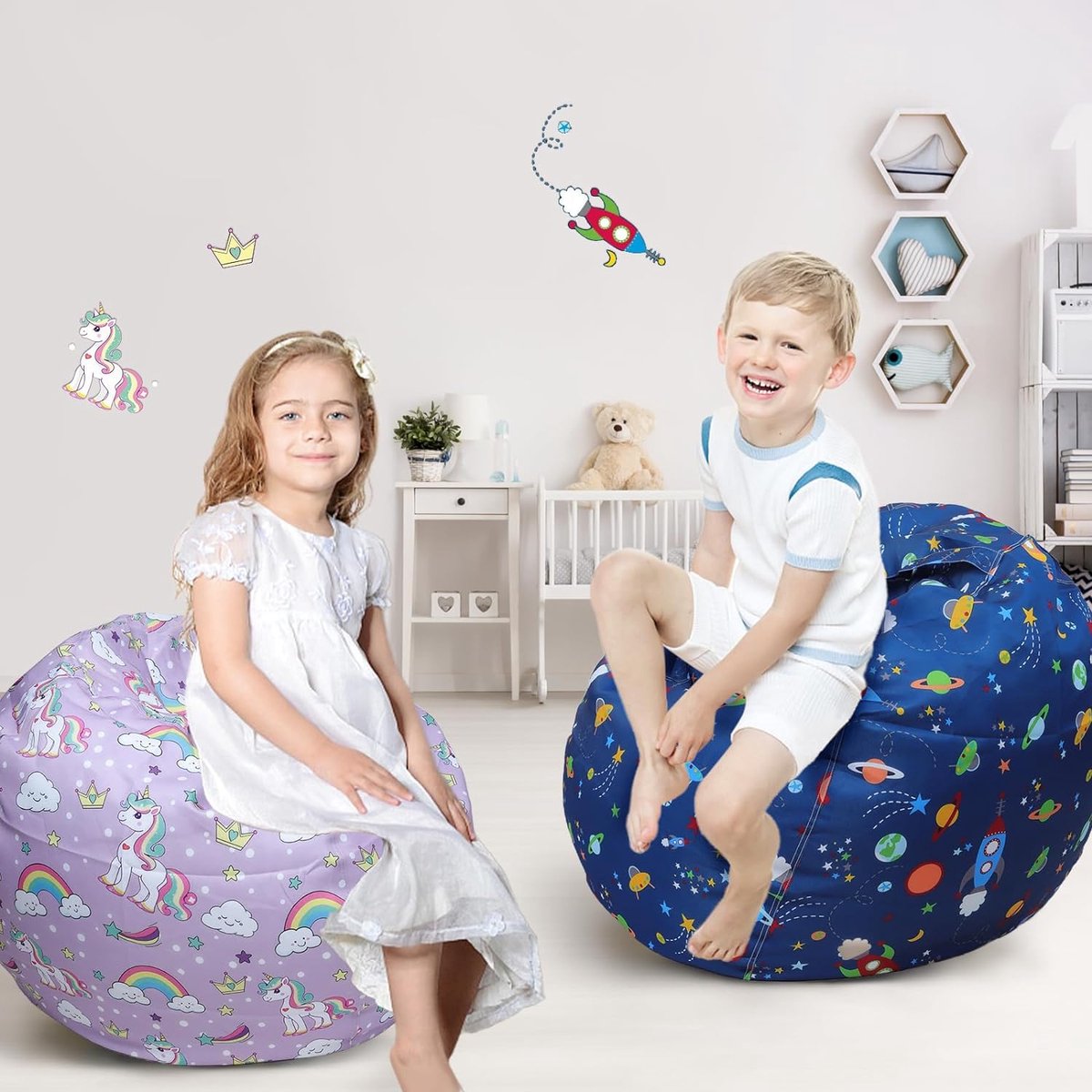 Housse De Pouf Rangement WIYETY 127x72x72 Cm - Sac à Jouets En Peluche, Siège Enfant - Toile Et Peluche Grise