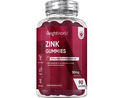 WeightWorld Zink Gummies - 50 mg zink citraat - 90 vegan Zink gummies met frambozensmaak - Goed voor de haren, nagels, huid en botten - Natuurlijk zinc supplement