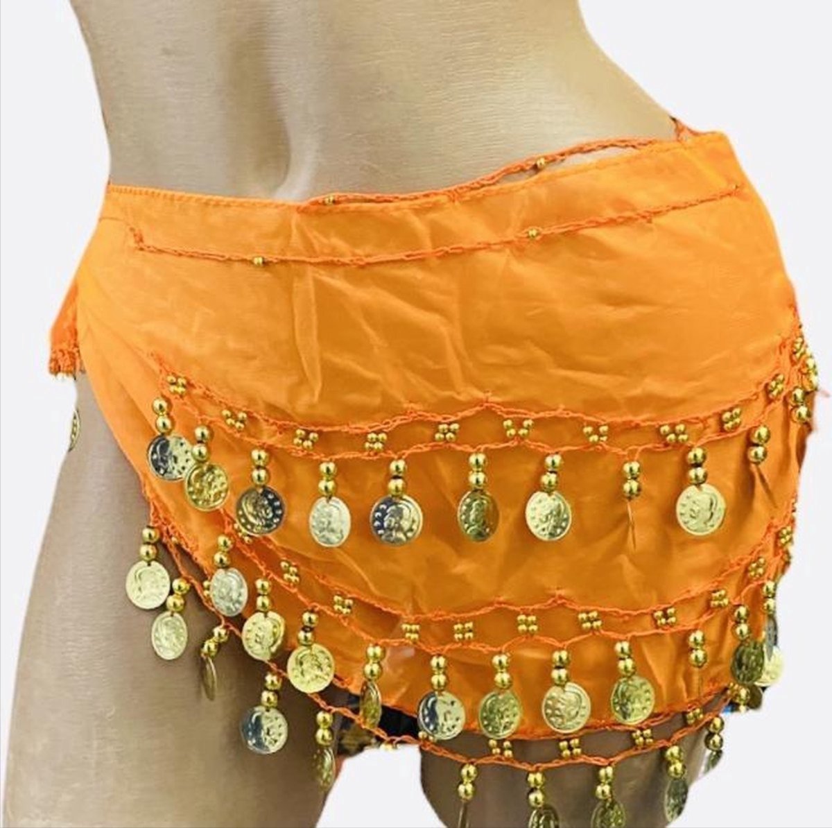 *** Zigeuner Buikdanser Sjaal met Gouden kleur Muntjes Oranje - van Heble® ***