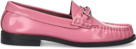 Sacha - Dames - Roze leren loafers met zilverkleurige chain - Maat 42