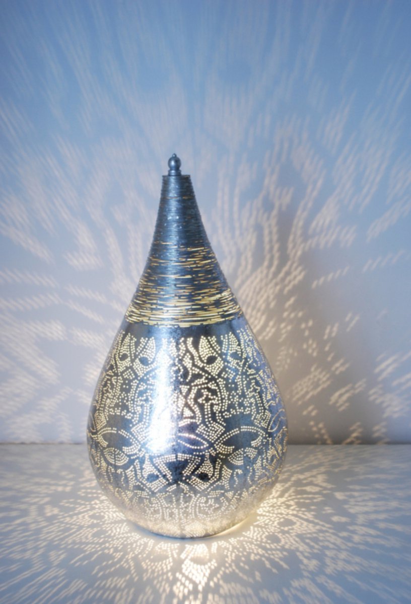 LM-Collection Ameera Tafellamp - Ø30x53cm - E27 - Zilver - Metaal - tafellamp slaapkamer, tafellamp industrieel, tafellampen woonkamer, tafellamp zwart, tafel lamp, tafellamp slaapkamer industrieel, tafellampje