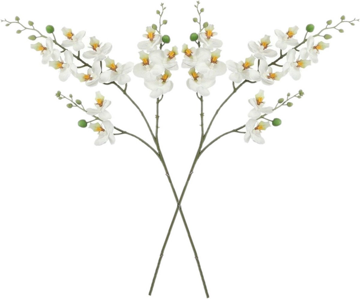 Mica Decorations Kunstbloemen Orchidee tak - 2x - wit - 75 cm - Kunst zijdebloemen - siertakken - planten - bloemetjes