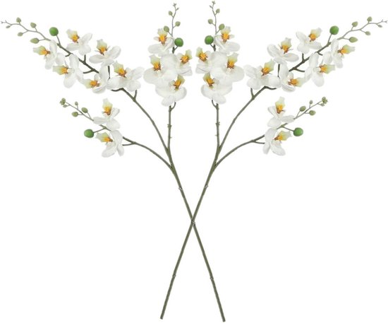 Mica Decorations Kunstbloem Orchidee tak - 2x - wit - 75 cm - Kunst zijdebloemen