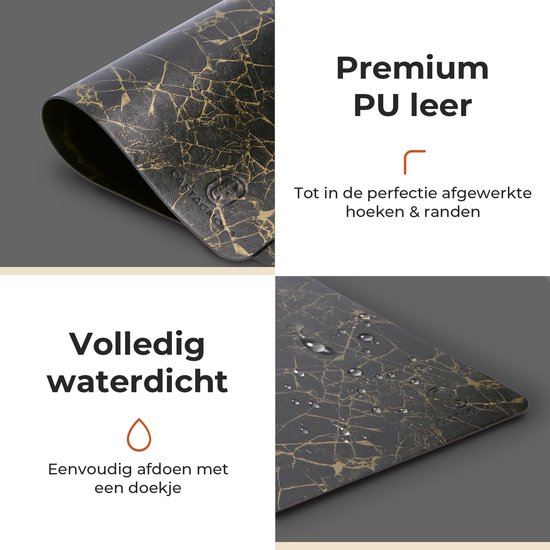 Castagnola Napperons de table aspect cuir - Set de table antidérapant en simili cuir - Sous-couche hydrofuge - Dessous de verre - 6 pièces - 45 x 30 cm - Zwart/ Or - Motif marbre