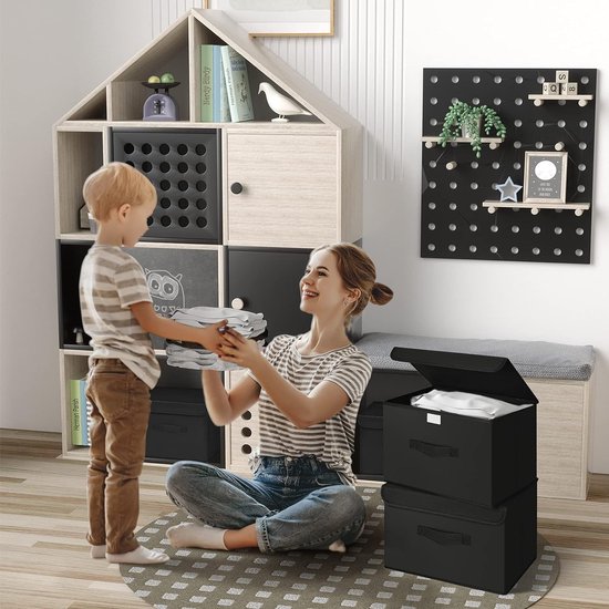 SONGMICSHOME Opvouwbare Stoffen Opbergdozen met Handgrepen, Set van 6, voor Planken, Kleding, Roze | Opbergers voor thuis