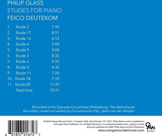 Feico Deutekom - Philip Glass: Etudes For Piano (CD)