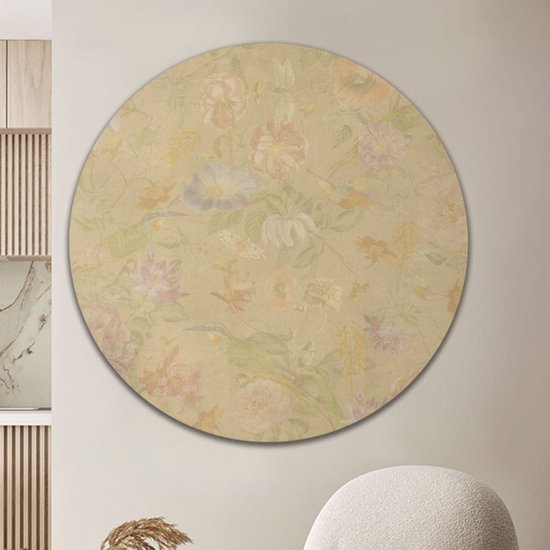 Muurcirkel Vintage bloemen patroon goud - Wallz | Forex | Ø 80cm | Inclusief ophangsysteem