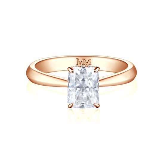 Luminara - 18k Roségouden Radiant Moissanite Verlovingsring met Hidden Halo - 1.8 karaat