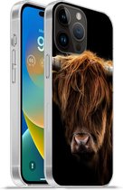 Apple iPhone 14 Pro - Étui souple - Highlander écossais - Cornes - Zwart - Animaux - Nature - Sauvage - Vache - Étui de téléphone en Siliconen