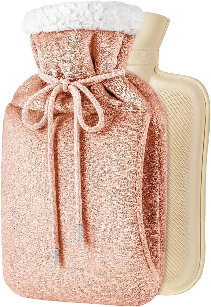 Goedkoopste Rubberen warmwaterkruik met hoes - pluizige warmwaterzak van 2 liter - kangoeroezak - krampen pijnverlichting - menstruatiekrampen - rug schouder nek bedwarmer - kinderen mannen