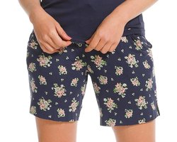 Pyjama short dames kort - Blue Flower - Korte pyjamabroek katoen - L - Blauw