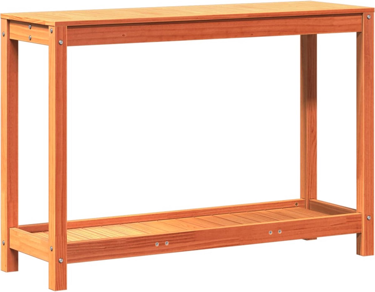 VidaXL Oppottafel met schap 108x35x75 cm massief grenenhout wasbruin