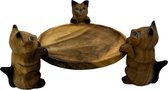 Western Deco - 3 katten houten schaal - handgemaakt - rond - 35x35x16 cm