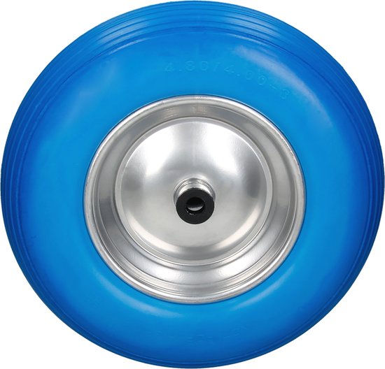 Kruiwagenwiel massief rubber PU 4.80/4.00-8 blauw 390 mm - ecd germany