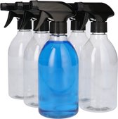 6x Spuitflessen 500ml met Spray Pomp - Plastic Fles, Sprayfles, Spray Flacon, Spuitfles - PET Kunststof Transparant - Zwart