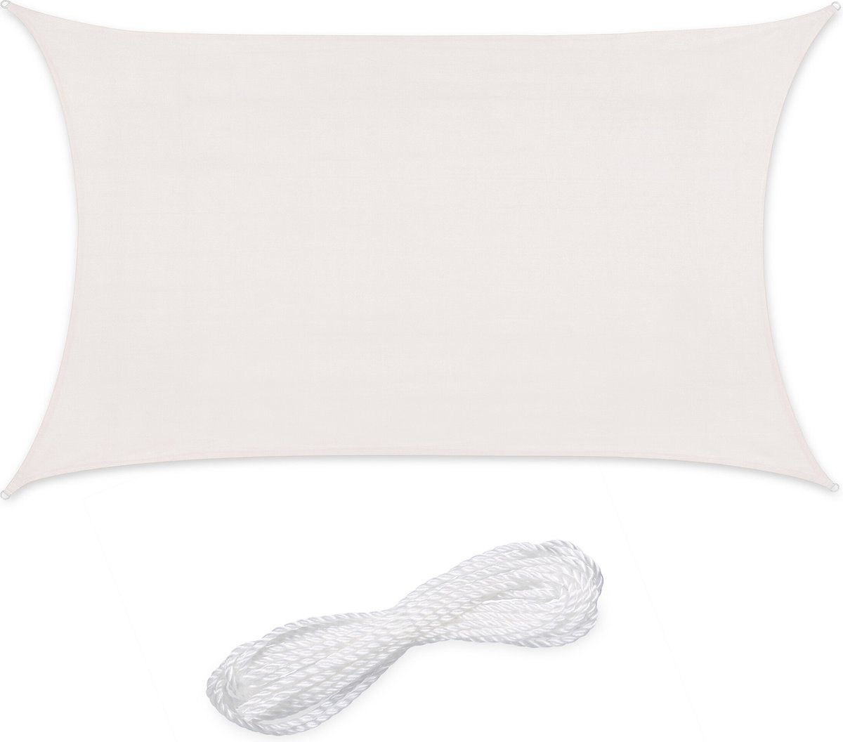 Relaxdays schaduwdoek rechthoekig HDPE zonnedoek concaaf verschillende groottes wit 2 x 3 m