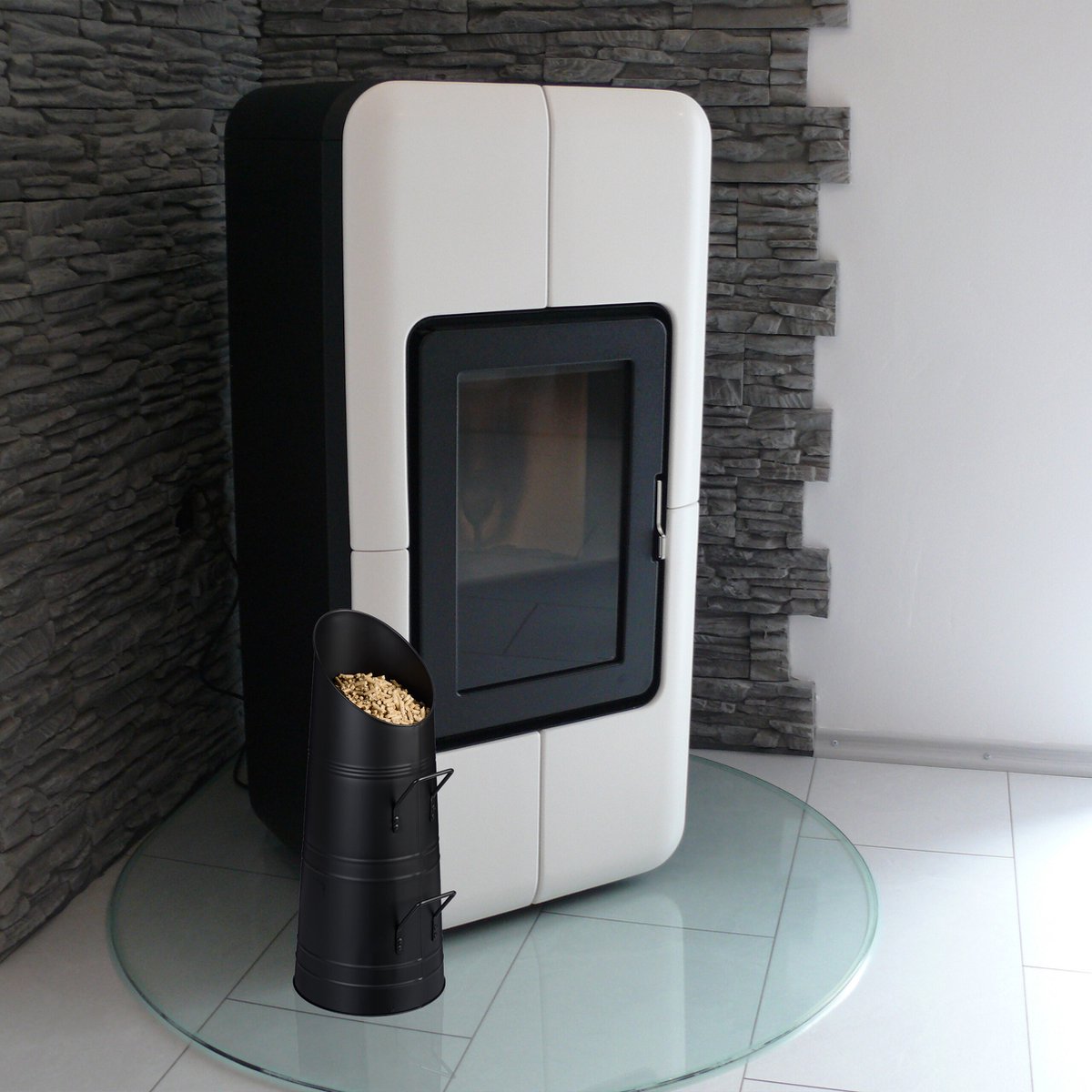 Relaxdays kolenkit, 9 liter, ijzer, pelletemmer, 2 handgrepen, kolenemmer, voor openhaard, barbecue, pelletkachel, zwart