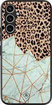 Casimoda® hoesje - Geschikt voor Samsung Galaxy A34 - Luipaard Marmer Mint - Zwart TPU Backcover - Luipaardprint - Mint