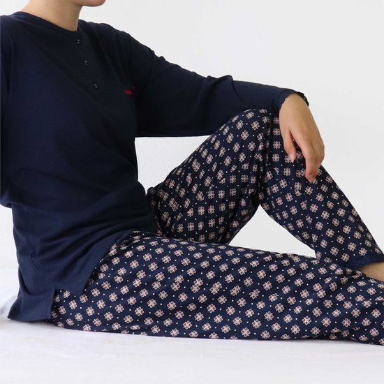 Medaillon Dames Pyjama - Katoen - Navy Blauw. - Maat XXL