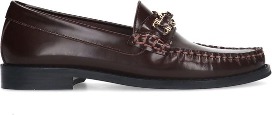 Manfield - Dames - Bruine leren loafers met goudkleurige chain - Maat 37