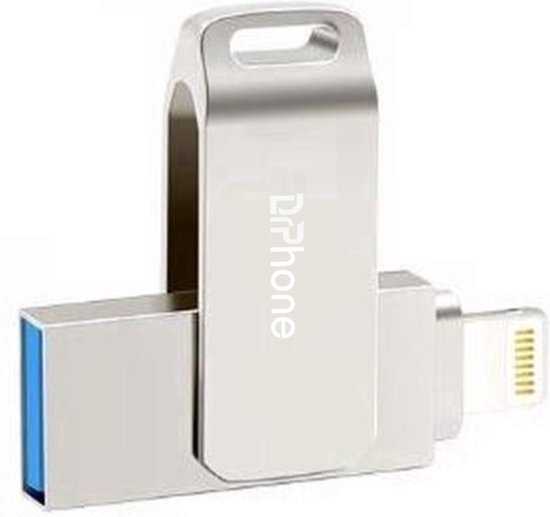 Foto: Drphone fds5 flashdrive 2 in 1 lightning naar usb geheugenstick 256gb externe opslag zilver