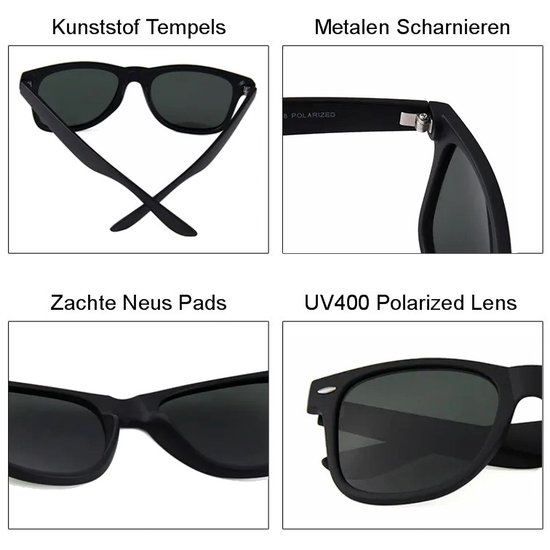 Fako Sunglasses® - Zonnebril Classic Polarised - Polariserend - Gepolariseerd - Polarized - Heren Zonnebril - Dames Zonnebril - Zwart - Blauw Spiegel van Fako Sunglasses® — afbeelding 4