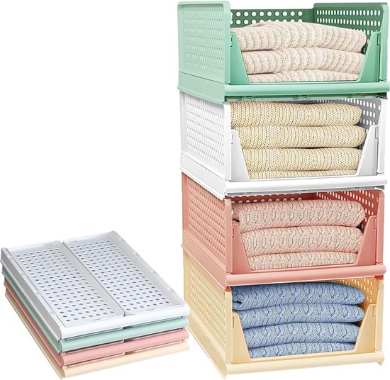 Lot De 4 Rangement Vetement, Organisateur Armoire Vetement, Boite De Rangement Empilable Plastique Pour Placard Chambre A Coucher Salle De Bain Cuisine4 L Blanc 92636156