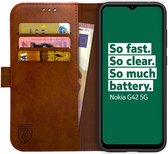 Rosso Element Book Case Wallet Hoesje Geschikt voor Nokia G42 | Portemonnee | 3 Pasjes | Magneetsluiting | Stand Functie | Bruin